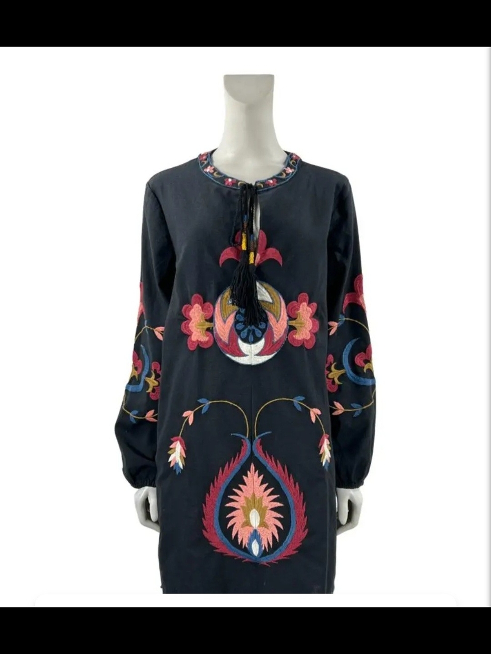 Zara Navy Tunic Dress with Pink and Blue Embroidery Size XS - Picture 3 of 7